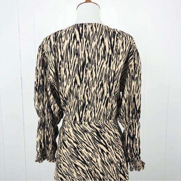 ELF Made by Hand Set Sail Wrap Dress Midi Puff Sleeves Size Large Tan Brown - Picture 7 of 16